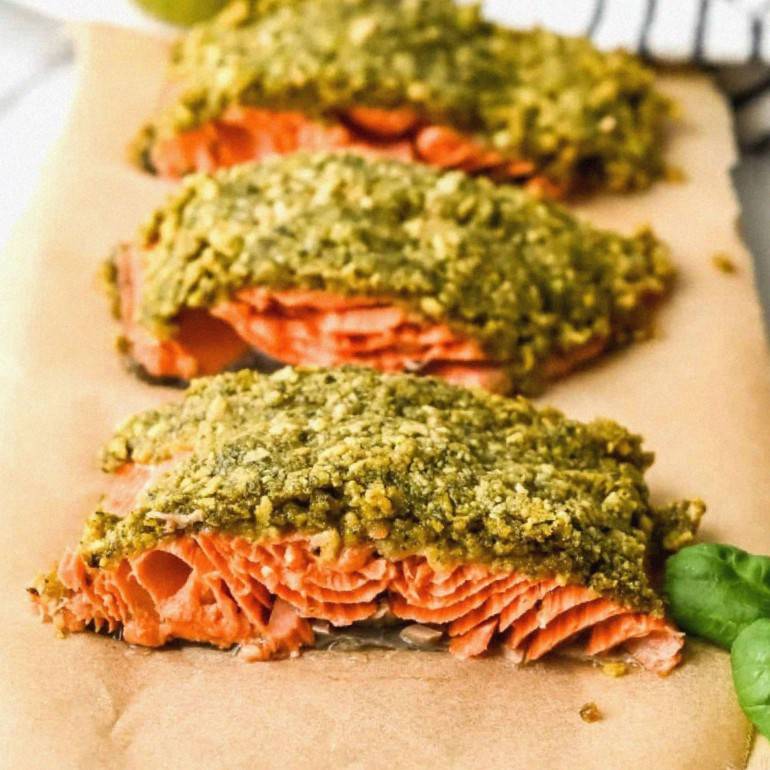 Savor Delight: Pesto Crusted Salmon Magic for a Flavorful Feast