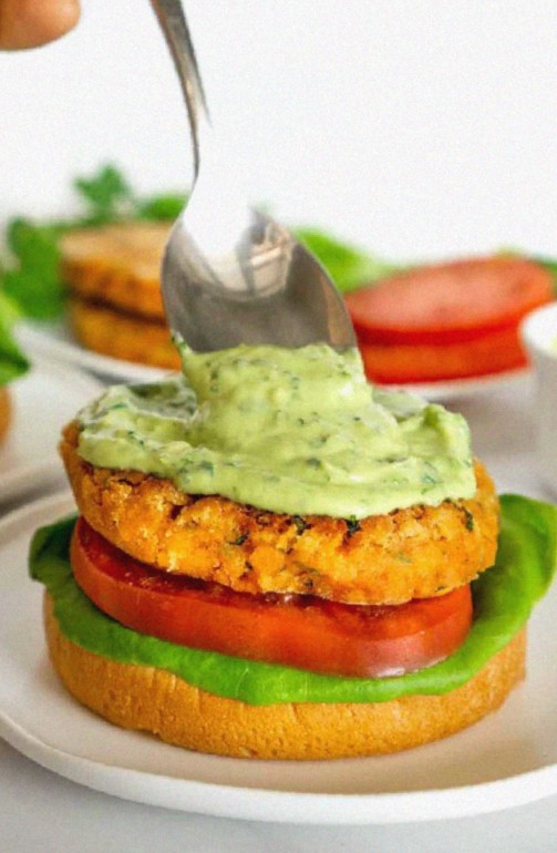 Lentil Burgers with Avocado Sauce