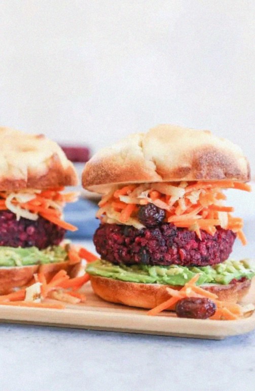 Beet Burgers with Carrot Slaw