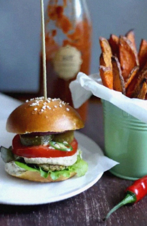 Vegan Falafel Burger with Tahini Sauce