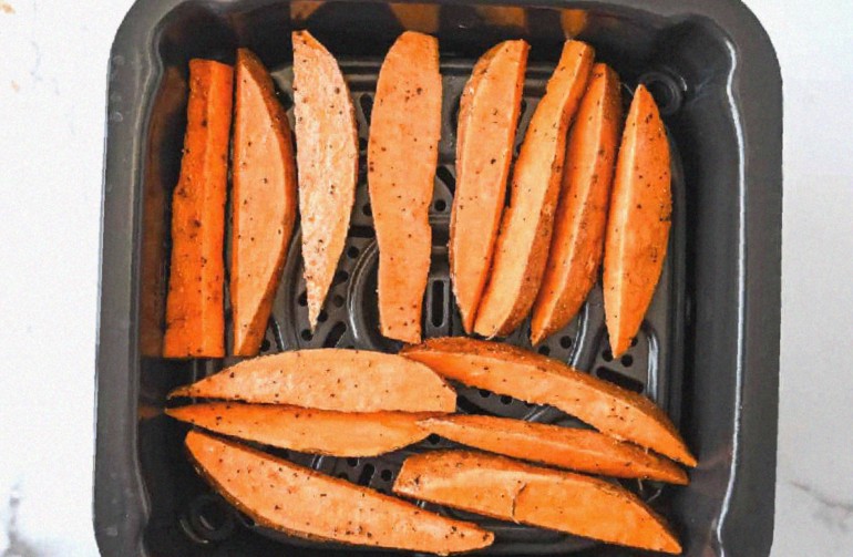 Sweet Potatoes in Air Fryer Basket