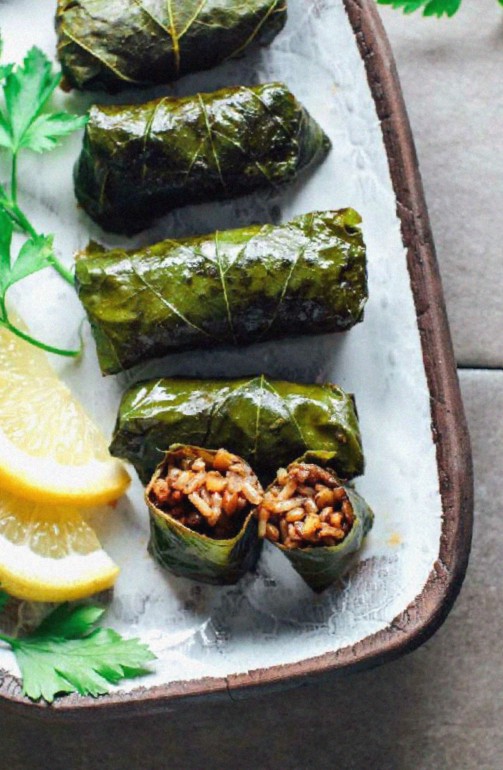 Spicy Vegan Stuffed Grape Leaves