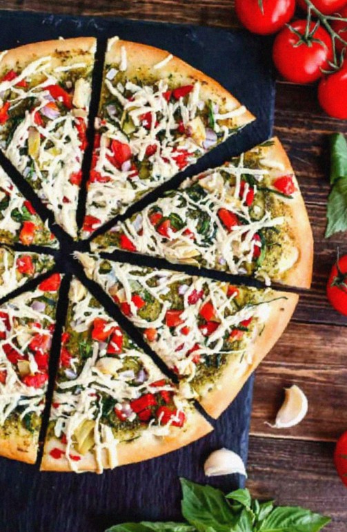 Vegan Mediterranean Pesto Pizza